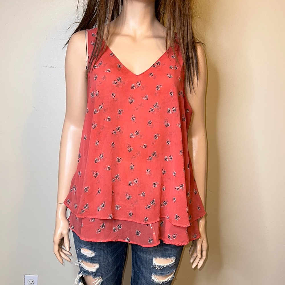 Lane Bryant Sz 28 Peach Floral Top Double Layered